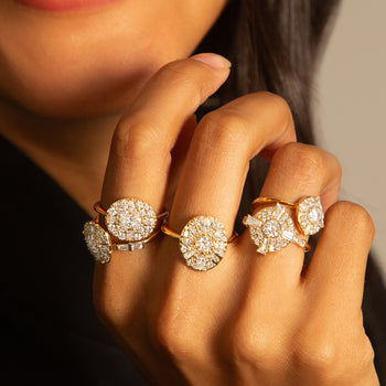 Points North Diamond Ring with Round and Tapered Baguette Diamonds (second from right)