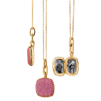 Slim Rae Locket Necklace with Pink Sapphires
