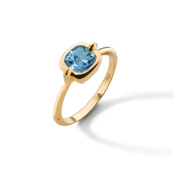 “Points North” Cushion London Blue Topaz Ring with Diamonds