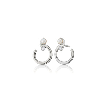 Sterling Silver Small Galaxy Wrap Hoop Earring with Pearl & White Sapphire