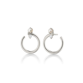 Sterling Silver Midi Galaxy Wrap Hoop Earring with Pearl & White Sapphire