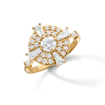 Points North Diamond Ring with Round and Tapered Baguette Diamonds