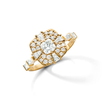 Points North Diamond Ring with Cushion, Baguette and Round Diamonds
