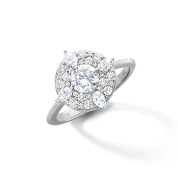 Points North Diamond 18K White Gold Ring with Round and Pear Shaped Diamonds