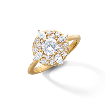Points North Diamond Ring with Round and Pear Shaped Diamonds