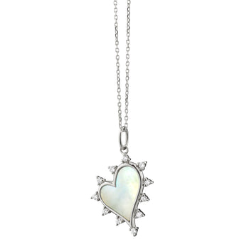 Mother of Pearl Heart Necklace with White Sapphires