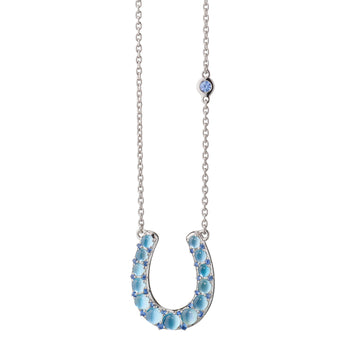 The Horseshoe Necklace with Blue Topaz Over Mother of Pearl