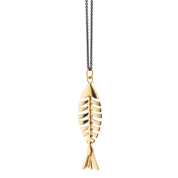 18K Gold Deco Fish Necklace