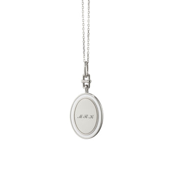 Oval Engravable Sterling Silver Pendant with White Enamel