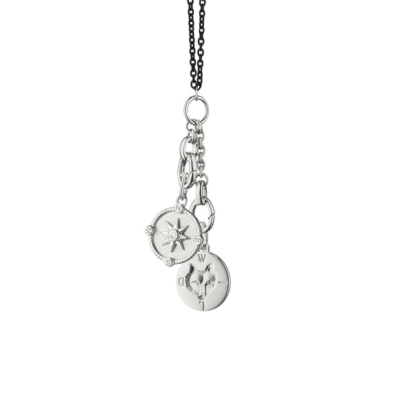 
  
    “Wild” Wolf Intaglio Charm and Mini “Adventure” Compass Silver Charm Necklace
  
