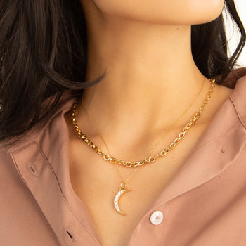 Diamond Moon Charm Necklace