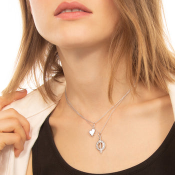 Petite Mother of Pearl Sterling Silver Heart Necklace and Sundial Necklace