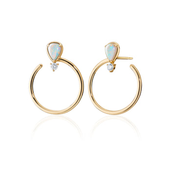 Special Edition Galaxy Wrap Hoop Earrings with Pear Shaped Australian Crystal Opal and Diamond