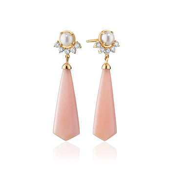 Special Edition Moonrise Drop Earrings with Pink Opal, Pearl and Diamonds