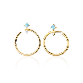 Special Edition Galaxy Wrap Hoop Earrings with Princess Cut Aquamarine and Diamond