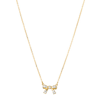 Recycled 18K Yellow Gold and Baguette Diamond Bow Necklace