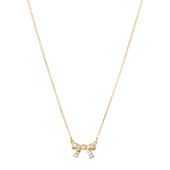 
  
    Recycled 18K Yellow Gold and Baguette Diamond Bow Necklace
  
