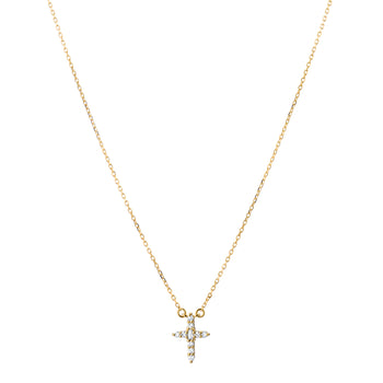 Recycled 18K Yellow Gold and Round and Baguette Diamond Cross Necklace