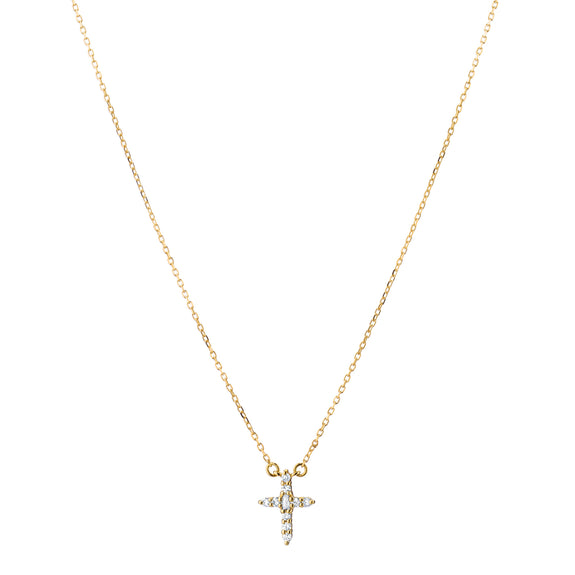 
  
    Recycled 18K Yellow Gold and Round and Baguette Diamond Cross Necklace
  
