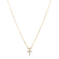 Recycled 18K Yellow Gold and Round and Baguette Diamond Cross Necklace