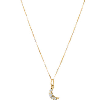Recycled 18K Yellow Gold and Round Diamond Moon Necklace