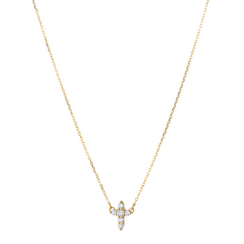 Recycled 18K Yellow Gold and Round Diamond Cross Necklace, 6 Diamonds