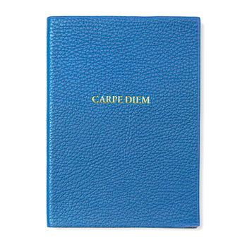 Carpe Diem Embossed Leather Notebook Shown in Blue