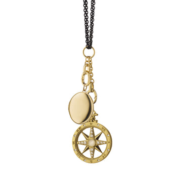 “Travel” Global Compass and Oval Locket Charm Necklace