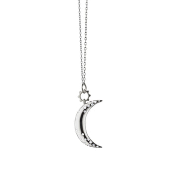 "Dream" Moon Charm with Sapphires on an 18" Sterling Silver Chain