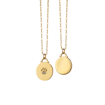 Paw Print Charm with Diamonds on a Delicate Gold Open Link Chain