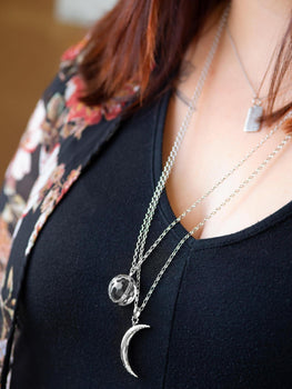 "Carpe Diem" Necklace in Silver, Large, with "Dream" Moon Necklace and "Dorothy" Medallion