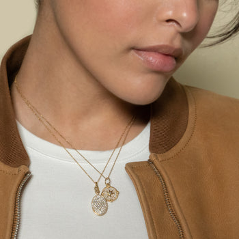 Slim "Kitt" 18K Gold Locket Necklace and Pavé Compass Necklace