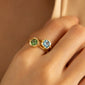 “Points North” Cushion London Blue Topaz Ring and Green Tourmaline Ring with Diamonds