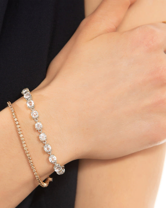 Round “European Cut” Rock Crystal Tennis Bracelet in Sterling Silver