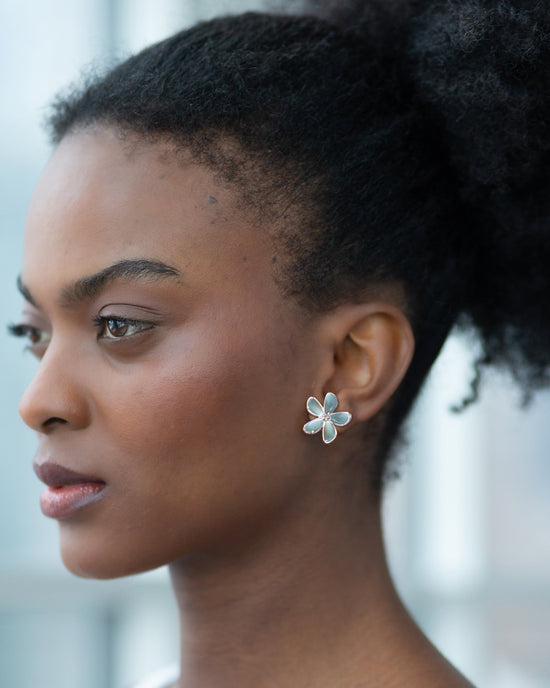 Blue Topaz Doublet Flower Stud Earrings