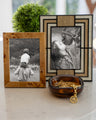 Cream & Taupe Leather Embossed Photographers Molding Frame, Wooden Frame, Glass Catchall