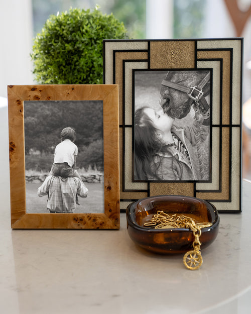 Cream & Taupe Leather Embossed Photographers Molding Frame, Wooden Frame, Glass Catchall