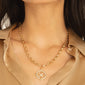 "Audrey" Link Charm Necklace in 18K Yellow Gold, with Diamond Compass Charm