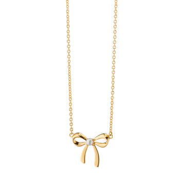 Pearl Bow Necklace in 18K Gold