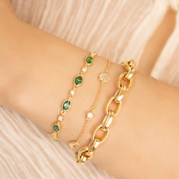14K Yellow Gold Natural Emerald and Diamond Bracelet, Emerald Bracelet |  eBay