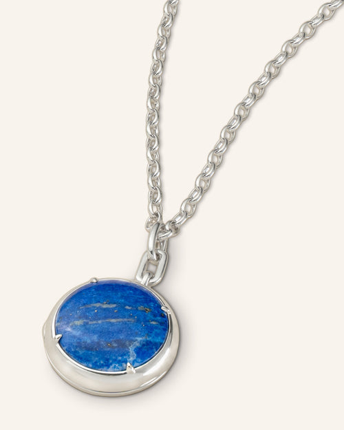 Round Lapis Locket Necklace