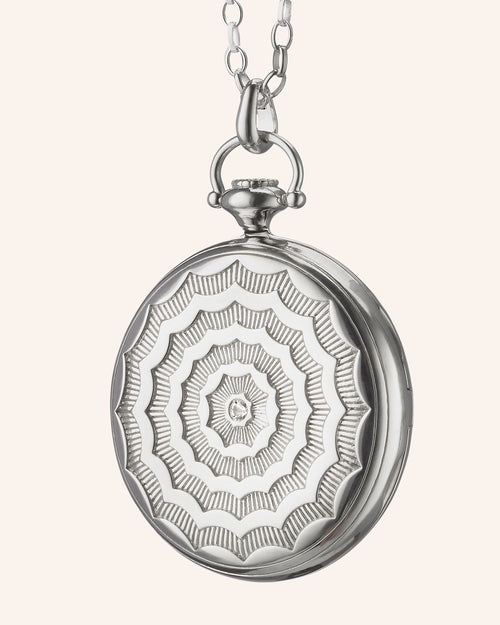 Round Pocket Watch Locket with Spider Web Guilloche