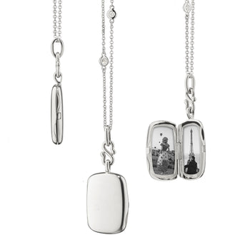 Slim Rectangle Dee Locket Necklace with Sapphire Chain