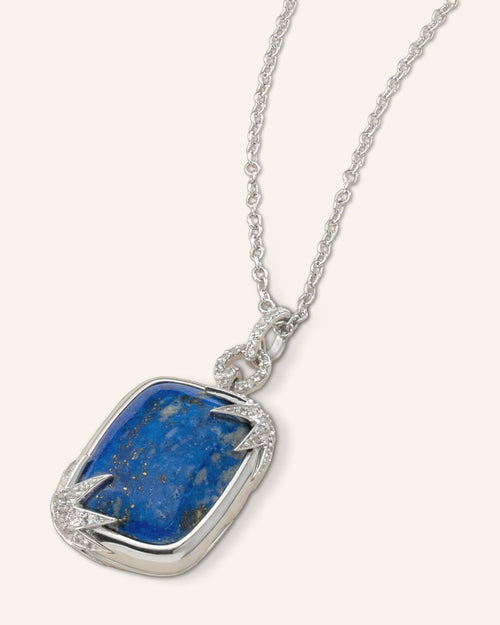 Lapis and Sapphire Rectangular Locket Necklace