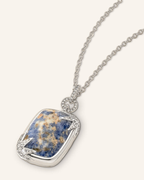 Sodalite and Sapphire Rectangular Locket Necklace
