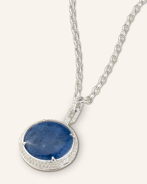 Sodalite Locket Necklace with White Sapphires