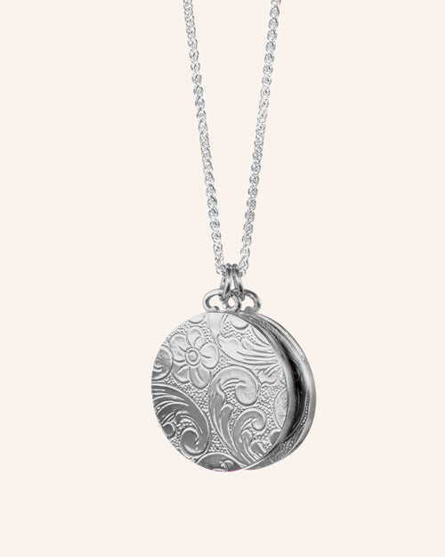 Round Floral Half-Locket Necklace