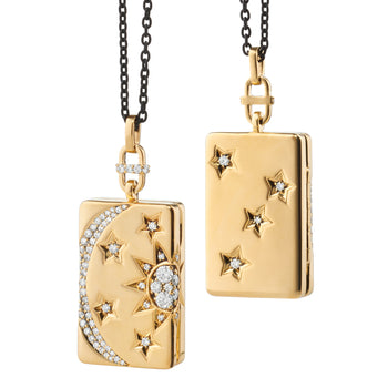 Sun, Moon and Stars Gold Locket Necklace