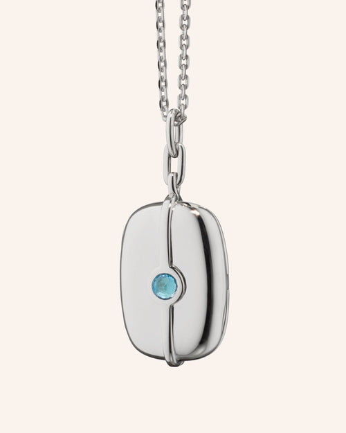 Rectangle Locket Necklace with Blue Topaz