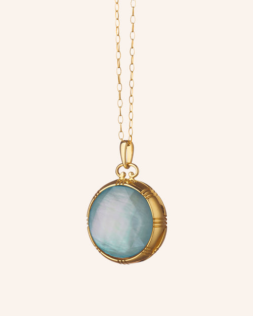 Petite Mother of Pearl Gold Locket Necklace on 30" Gold Chain